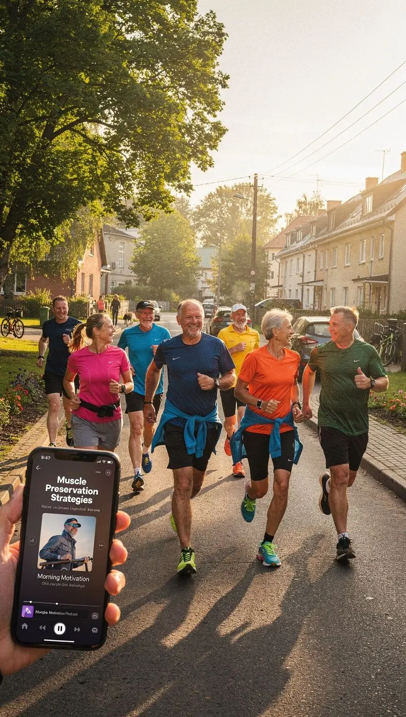 Treniņš grupā, kurā cilvēki vecumā virs 40 gadiem veic kardiovaskulārās vingrošanas uzdevumus.